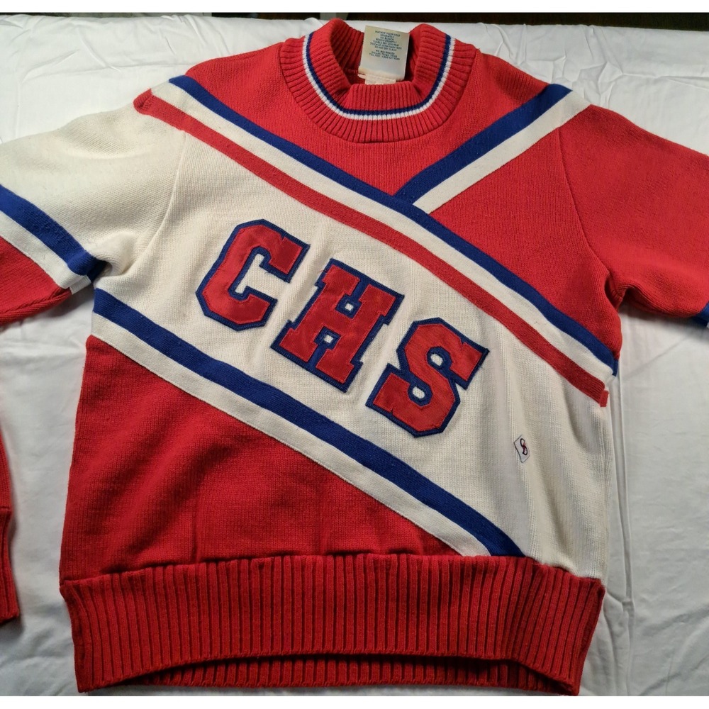 Vintage Cheerleader & DanzTeam CHS Knit Sweater Red White Blue Varsity Large‎